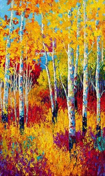 150の主題の芸術作品 Painting - ナイフによる赤黄色の木々の秋07